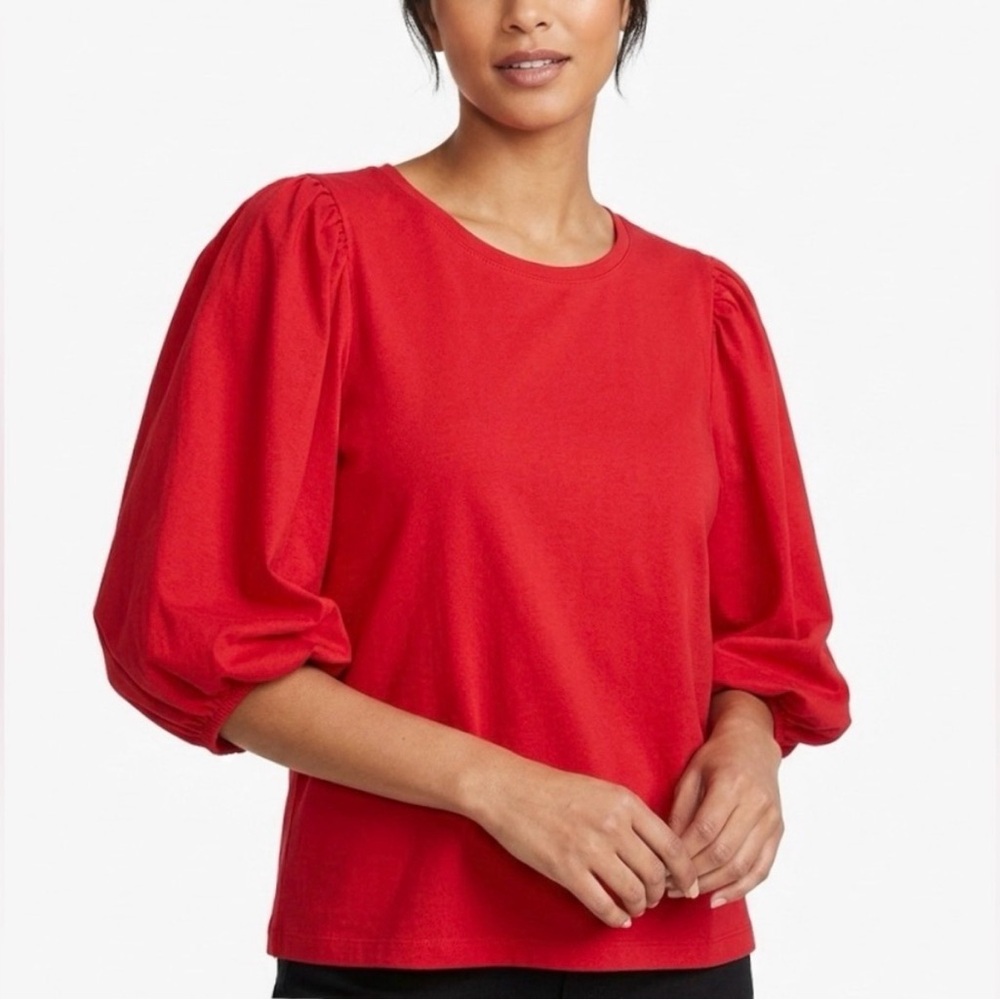 Chico’s Poplin Blouson Sleeve Top in Wild Poppy